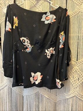 Free People Black Floral Long-Sleeve Women's Top